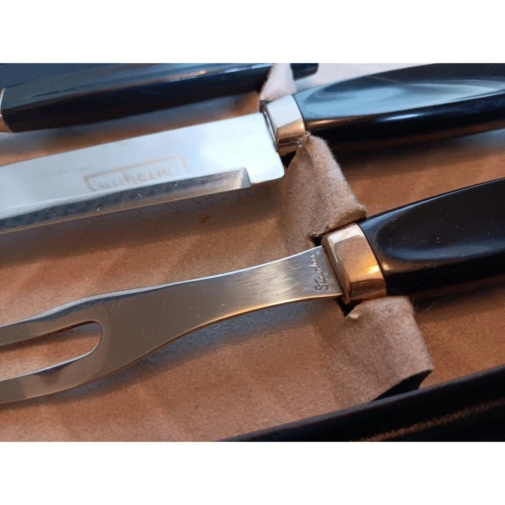 Vintage 1950 MCM Imperial Stainless 6 Carving Steak Knives & Meat Fork Set of 9